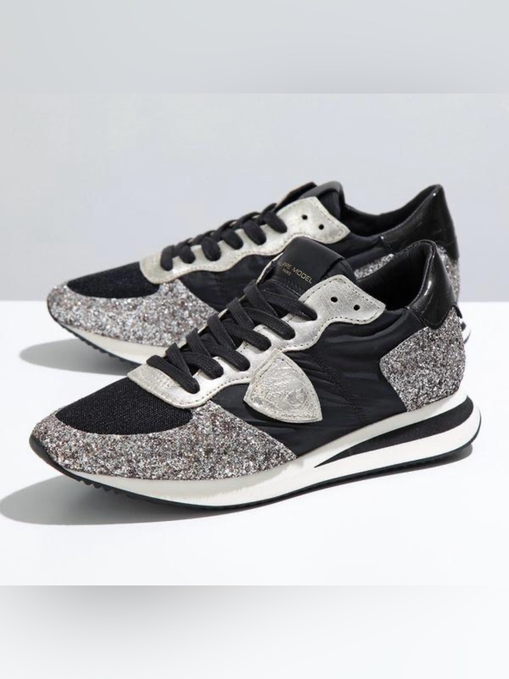 Philippe Model Women’s EU 41 (US 10-10.5) Black Silver Glitter Sneakers